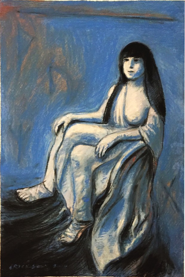 WOMAN IN BLUE%7CORANGE WITH RUNES Artistic Nude Artwork by Artist MUSEUMOFDRAWING